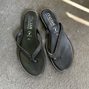 Italian Shoemakers Women's Black Thong Sandals w/Glitter Size 7.5 Y2K